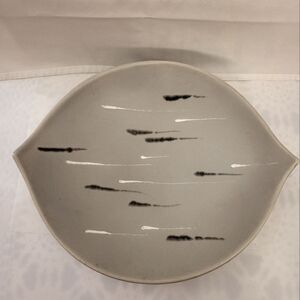 Vintage Mint MCM '60s Matte Gray w/ Random Stripes Oval Bowl Made in Austria